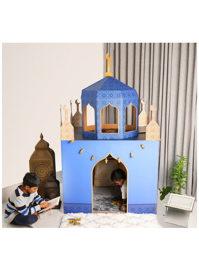 Hilalful Blue Mosque Cardboard Playhouse | Indoor Playhouse for Kids | Interactive Educational Toy | Easy to Assemble | Islamic Birthday Gift | Nursery Decor | Creative Play Center - Image 3